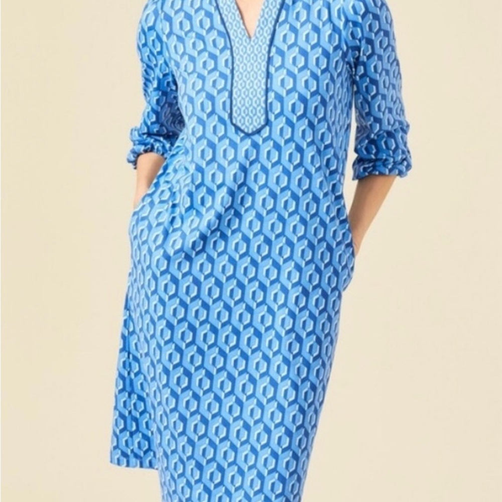 J. McLaughlin Navy and Light Blue Hexagon Dress